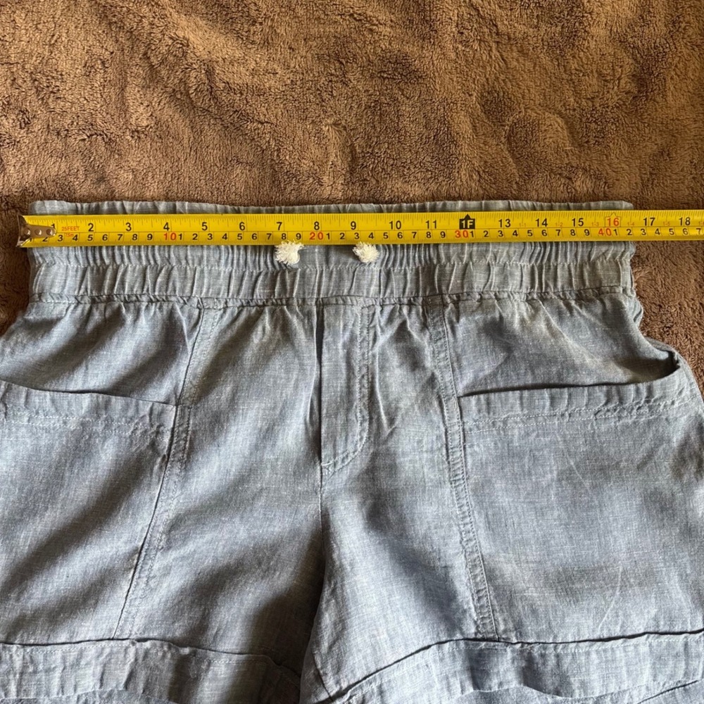 Athleta Cabo Linen 4" Shorts Light Blue Chambray Drawstring Waist 10 - Picture 7 of 9